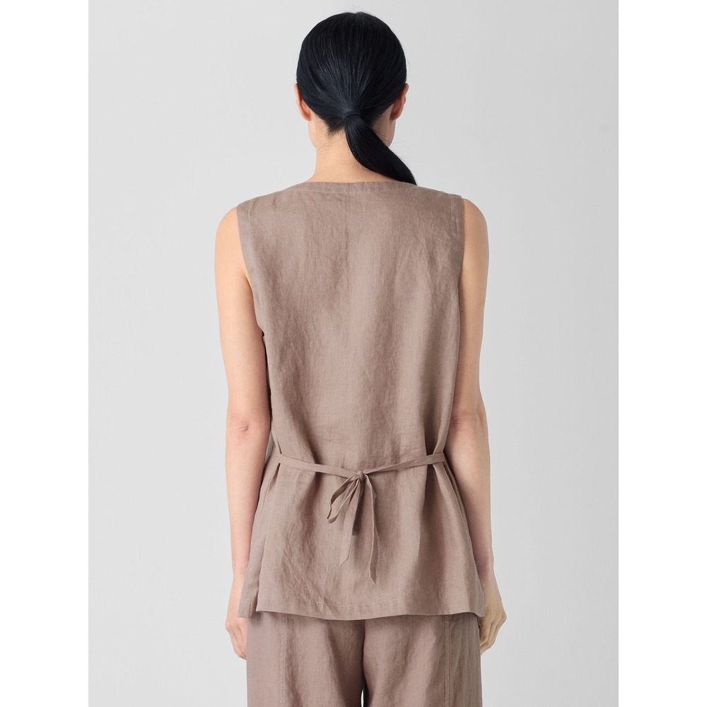 Eileen Fisher Sleeveless Button Front Top Women Est Small P Brown Organic Linen - Picture 2 of 15